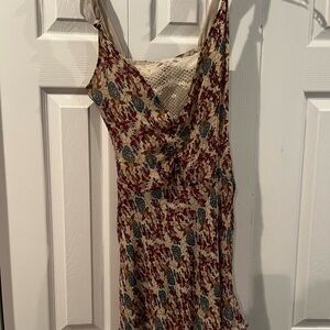 To the Max Beige Midi Slip Dress with Red and Blue Floral Print